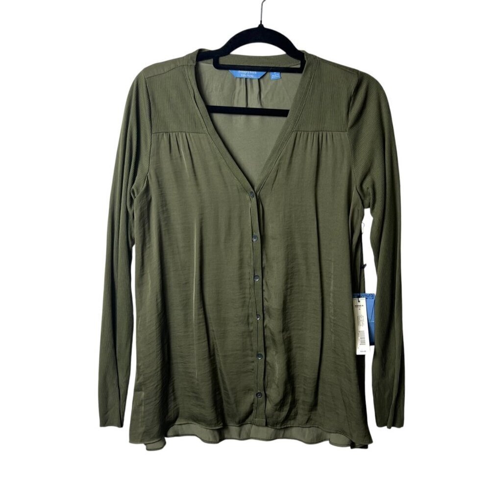 Simply Vera wang olive green button up long sleeve blouse women's size medium